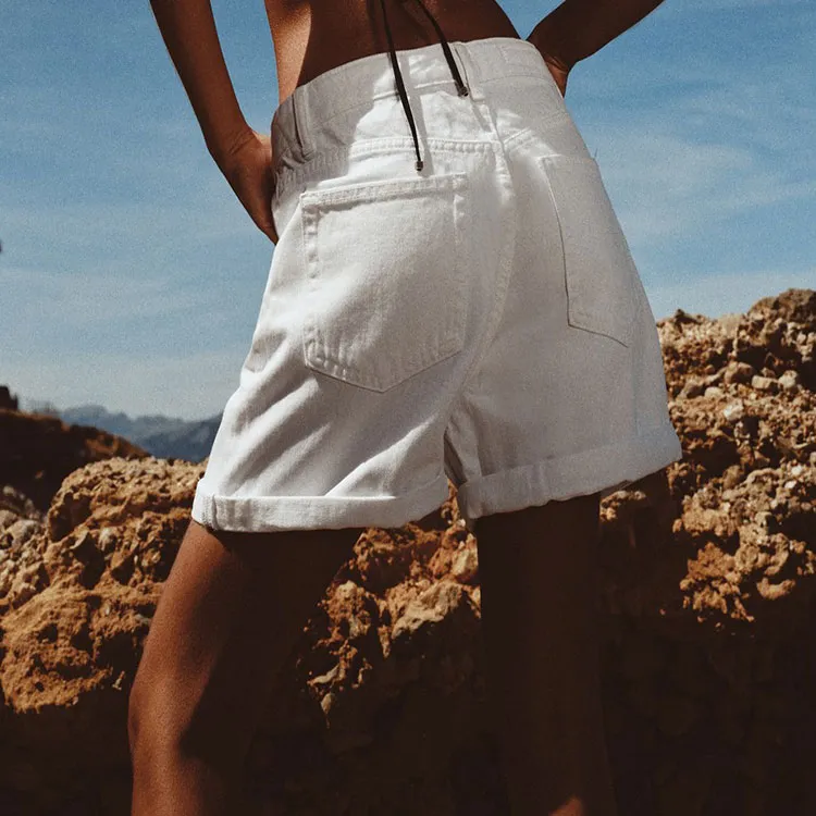 ZARA Denim Shorts Women's White-2
