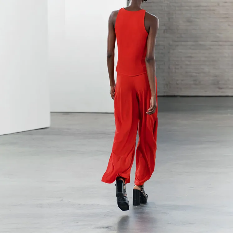 ZARA Casual Pants Women's Dark Red-3