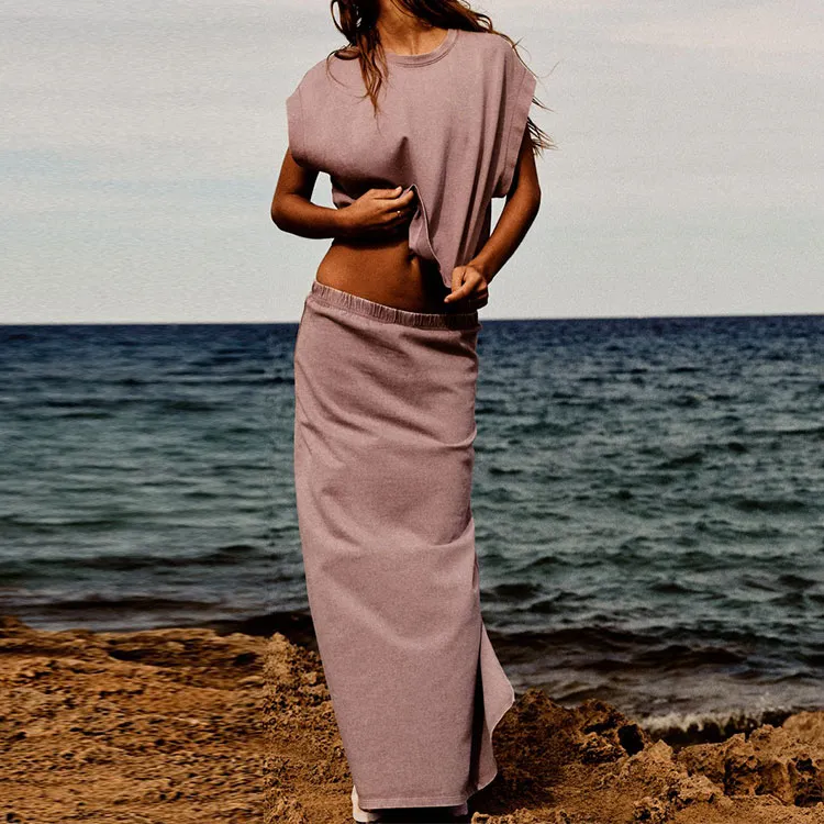 ZARA Casual Long Skirts Women's Light Purple Red-2