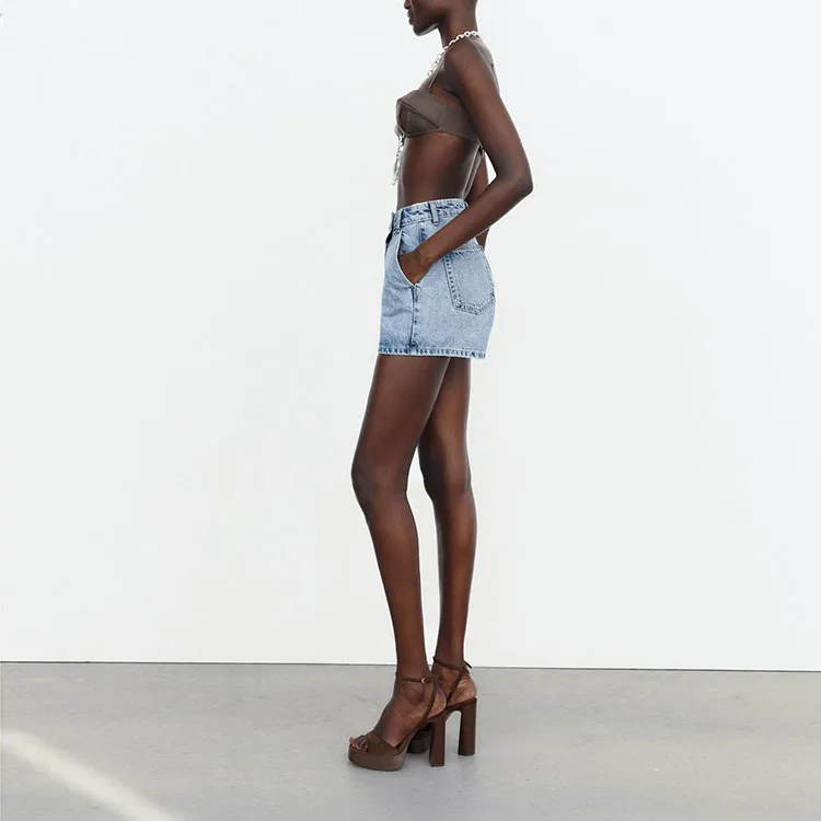 ZARA Denim Shorts Women's Light Blue-4