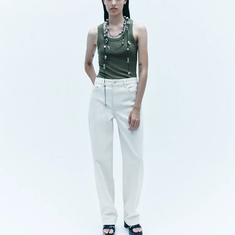 ZARA Tank Tops Women's Khaki-2