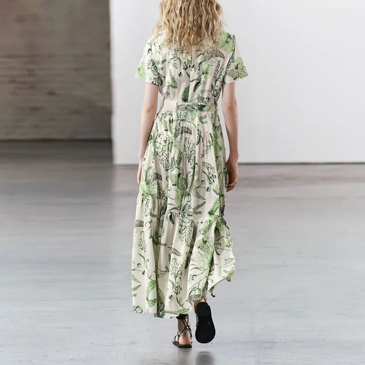 ZARA ZW Series Short-Sleeved Dresses Women's Green-3