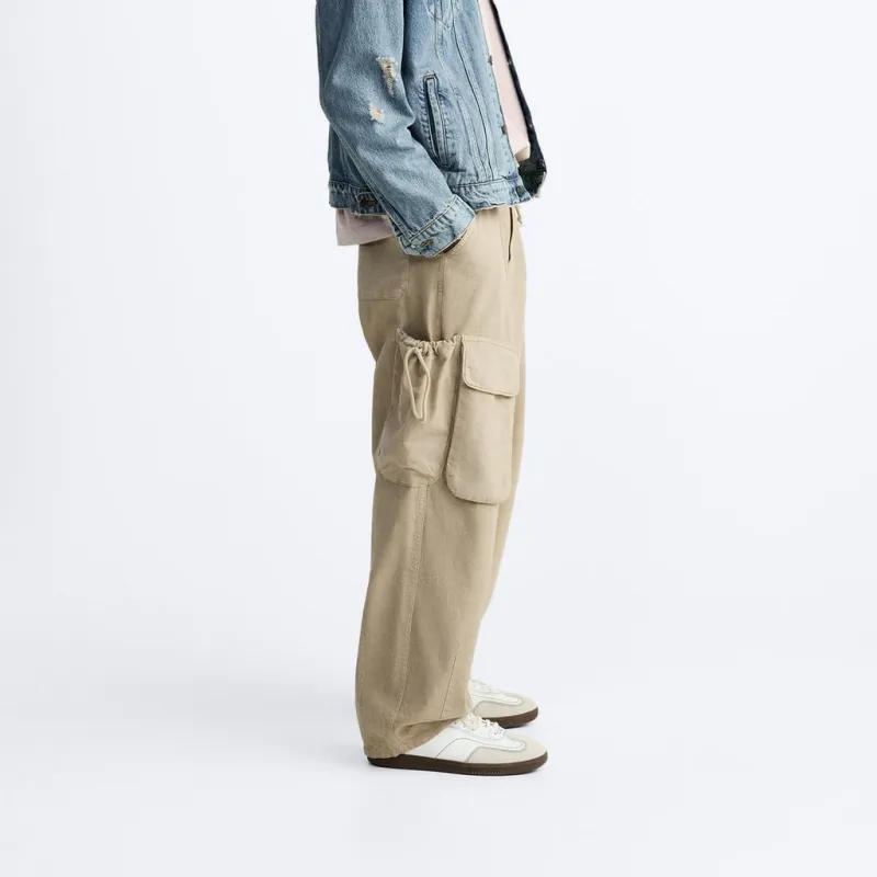 ZARA Casual Pants Men's Light Brown Yellow-4