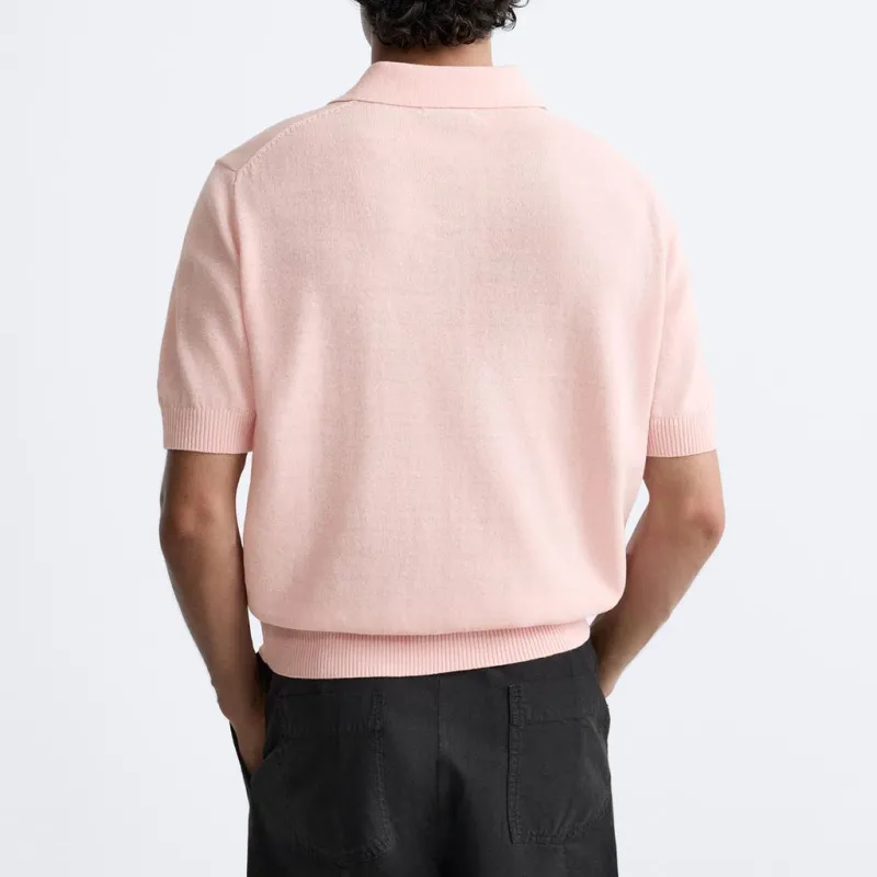 ZARA Polo Shirt Men's Light Pink Red-3