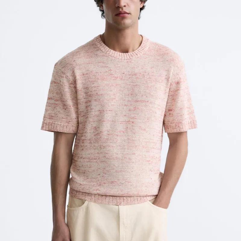 ZARA T Shirts Men Pink-2