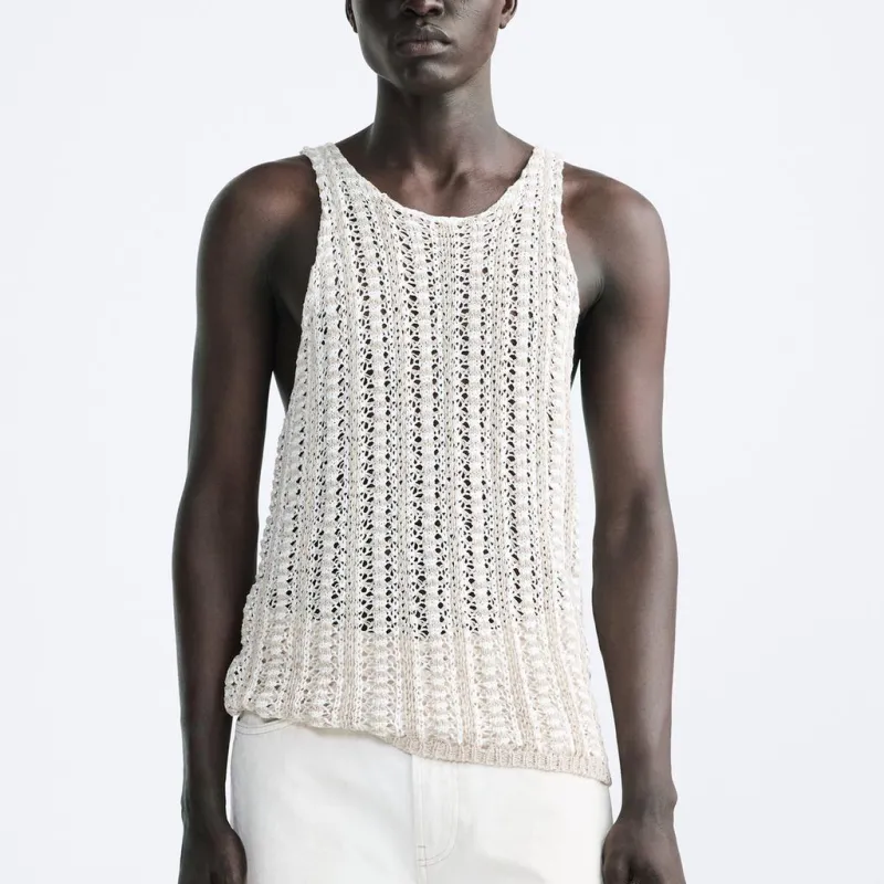 ZARA Tank Tops Men White-2