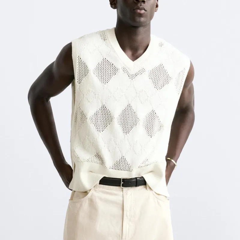 ZARA Tank Tops Men White-2