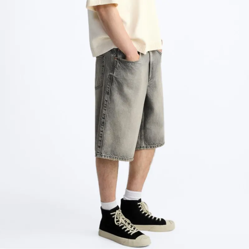 ZARA Denim Shorts Men Gray-2
