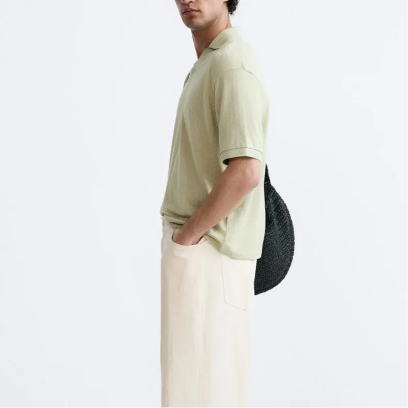 ZARA Polo Shirt Men's Light Green-4