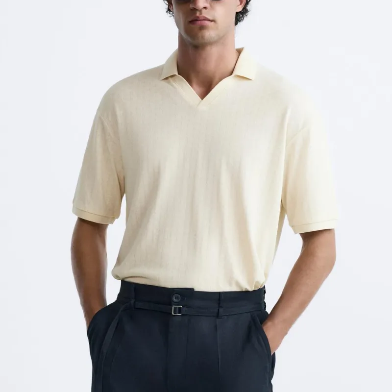 ZARA Polo Shirts Men Beige-2