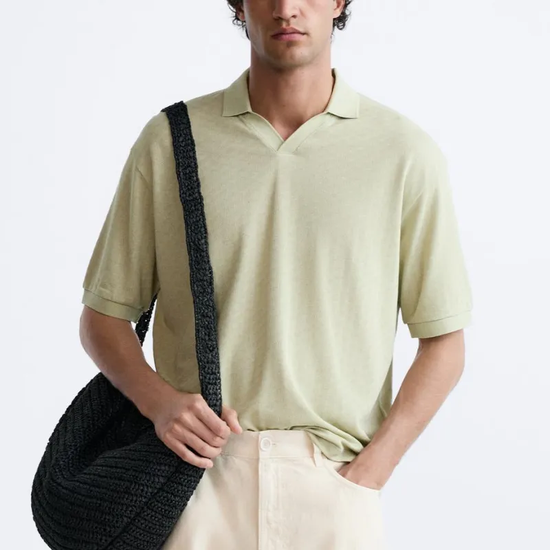 ZARA Polo Shirt Men's Light Green-2