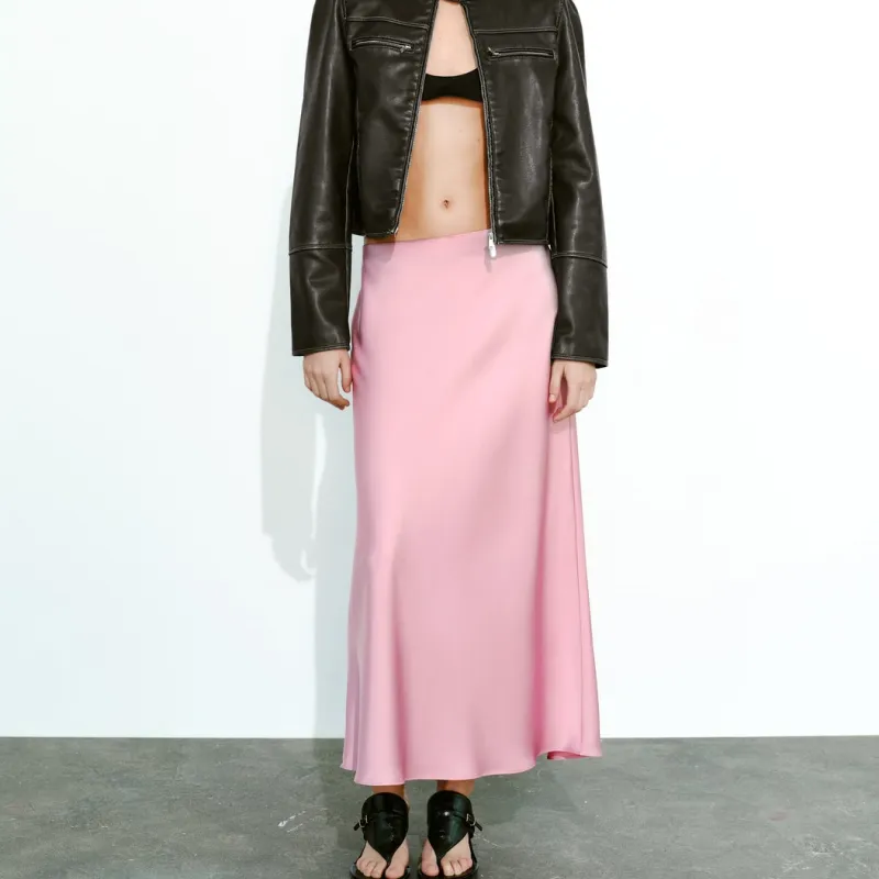 ZARA Trf Casual Long Skirts Women's Medium Pink-4