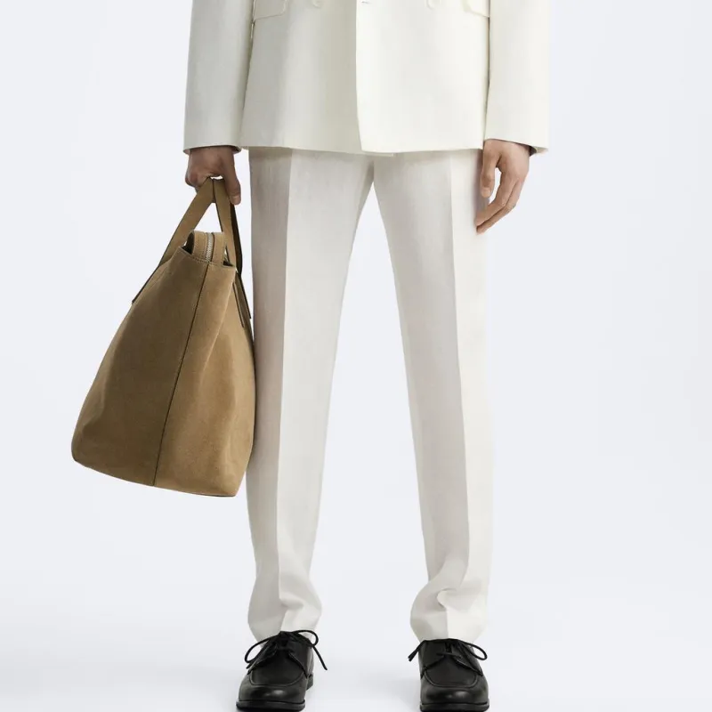 ZARA Suit Trousers Men White-4