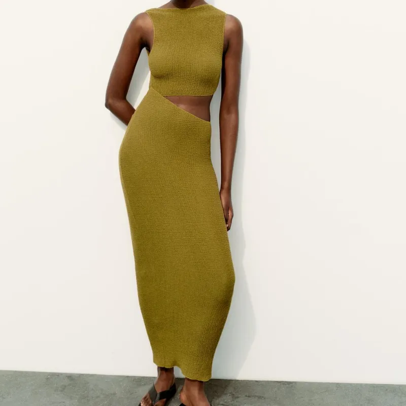 ZARA Sleeveless Dress Women's Olive Green-2