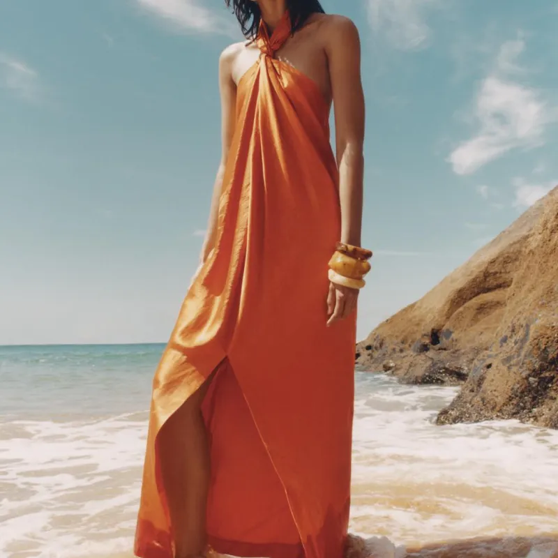 ZARA ZW Series Sleeveless Dress Women's Orange-2