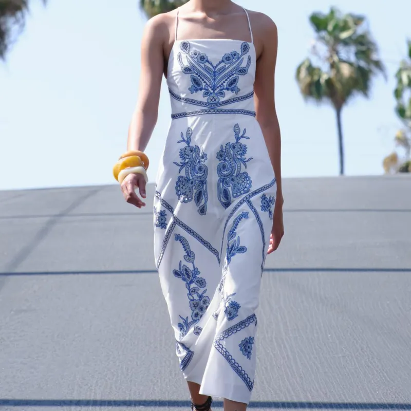 ZARA ZW Series Slip Dresses Women's White/Blue-2