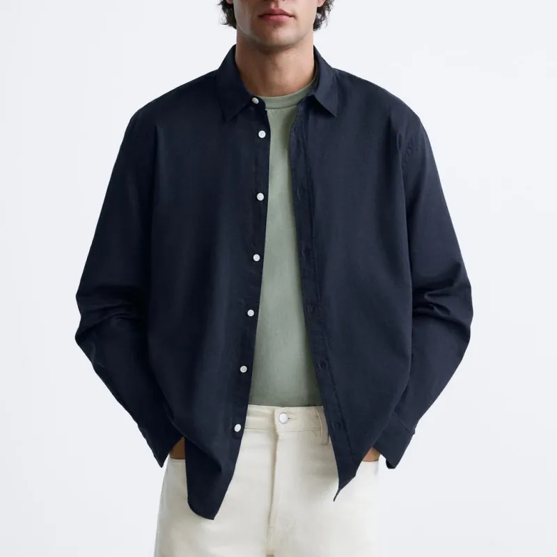 ZARA Shirts Men Dark Blue-2