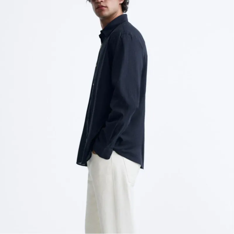 ZARA Shirts Men Dark Blue-4
