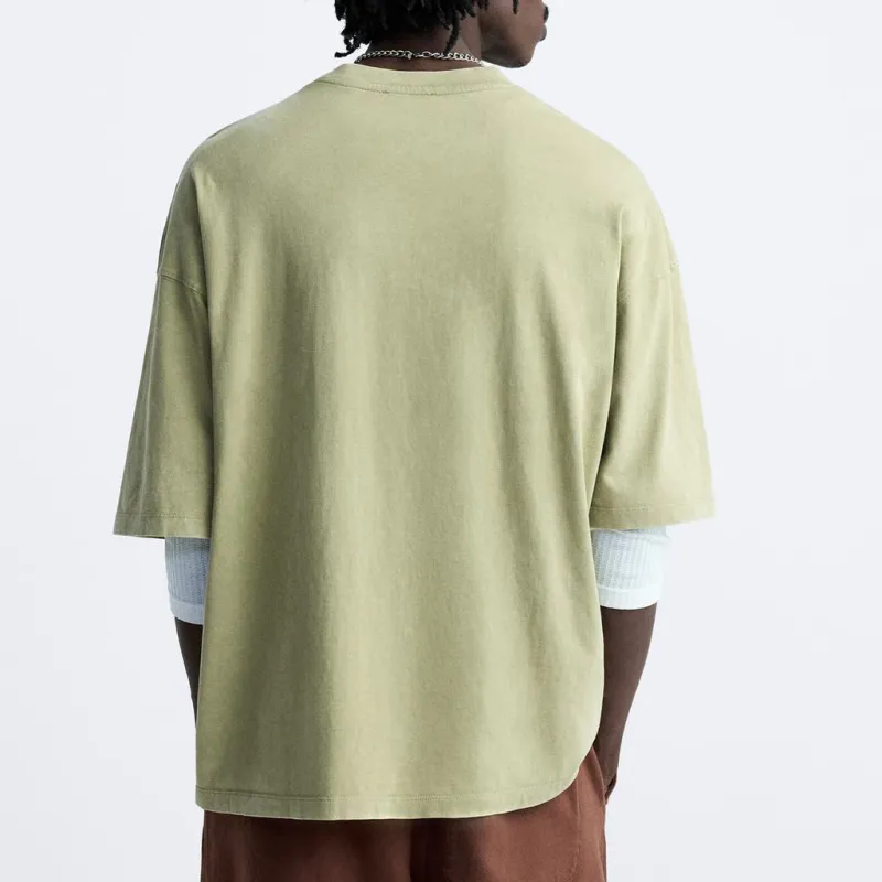 ZARA T Shirts Men Green-2
