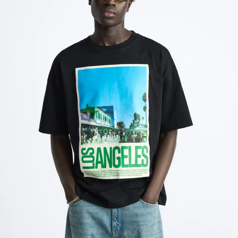ZARA T Shirts Men Black-3
