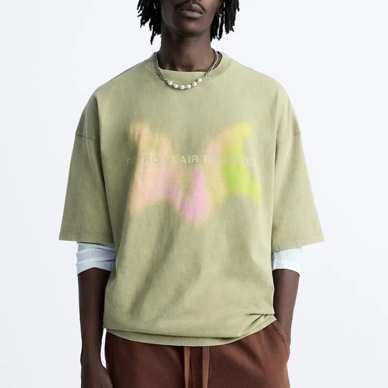 ZARA T Shirts Men Green-3