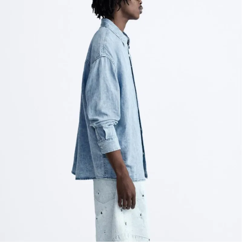 ZARA Shirts Men Medium Blue-4