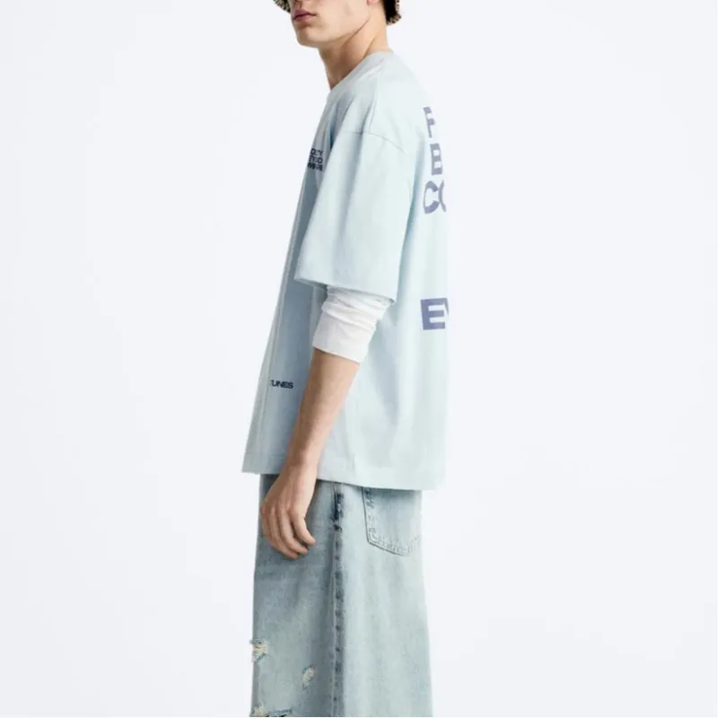 ZARA T Shirts Men Sky Blue-4