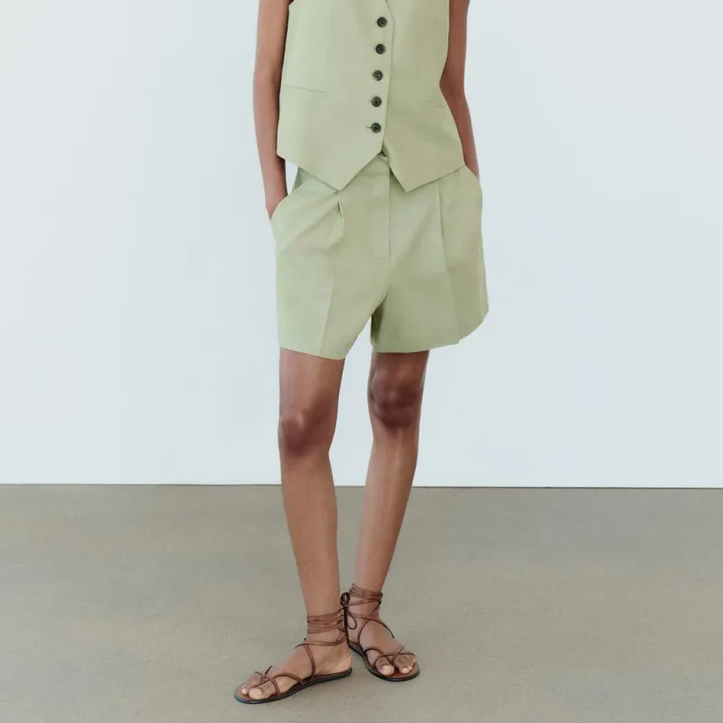 ZARA Casual Shorts Women's Green-2
