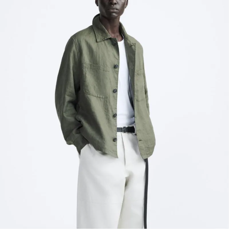 ZARA Jackets Men Khaki-4