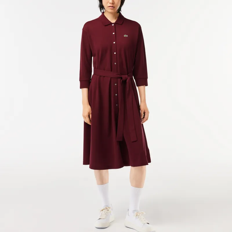 LACOSTE Logo-embroidered Midi Shirt Dress-2