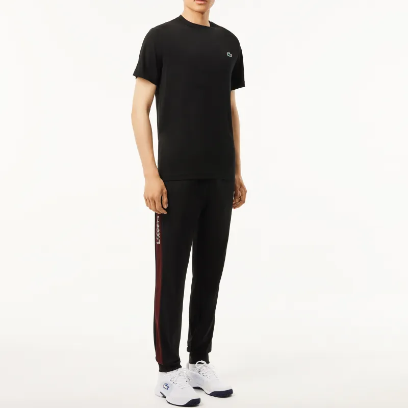 LACOSTE Knitted Sports Pants Men's Black/Bordeaux Red-3