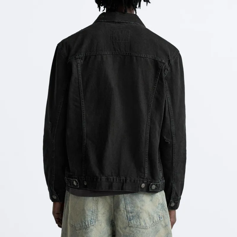 ZARA Denim Jackets Men Black-3