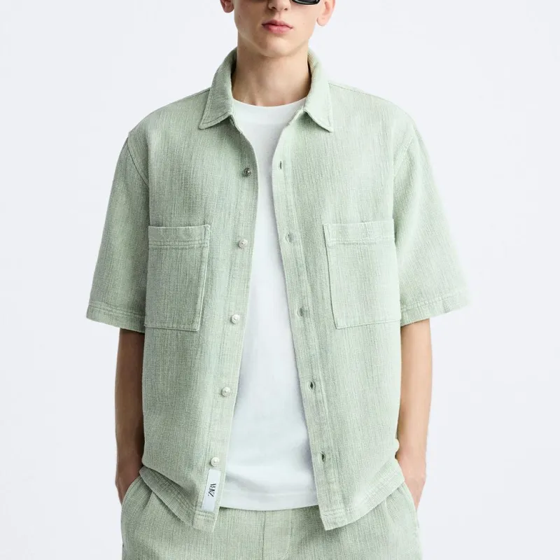 ZARA Shirts Men Light Green-2