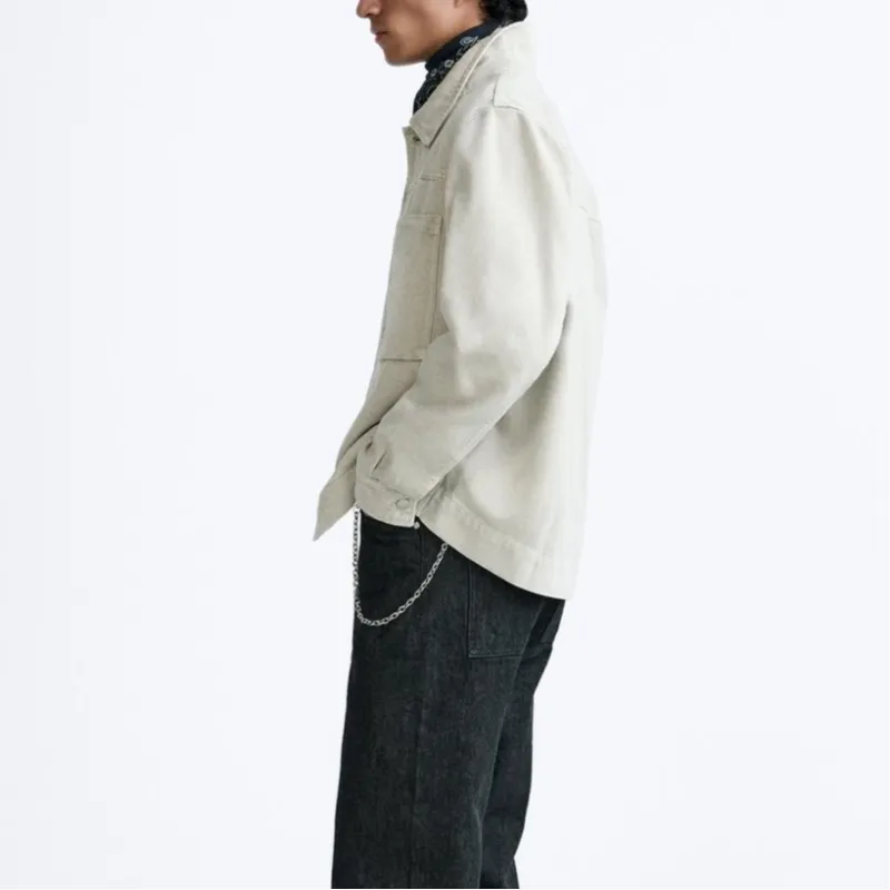 ZARA Denim Jackets Men Beige-4