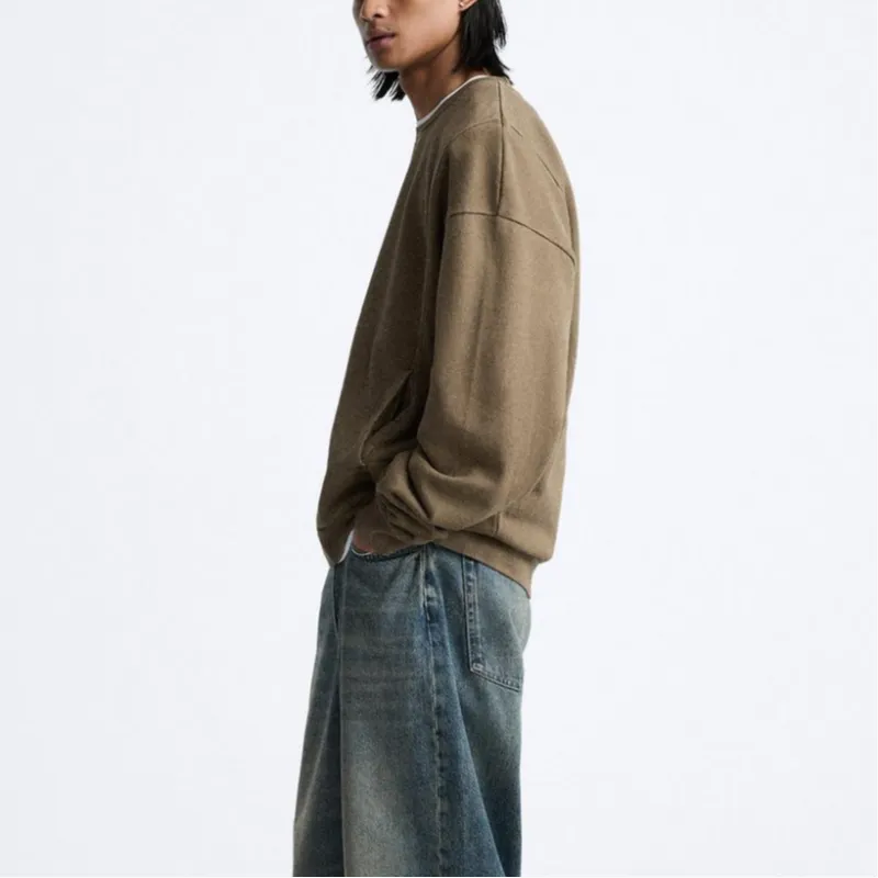 ZARA Sweatshirts Men Brown-4