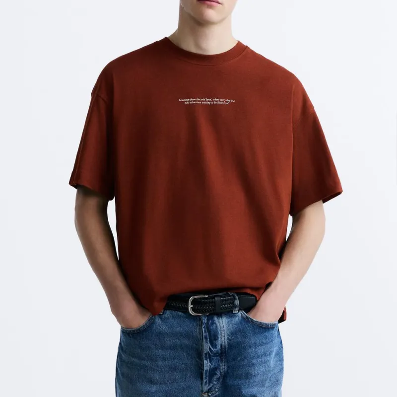 ZARA T-Shirts Men Dark Orange-2