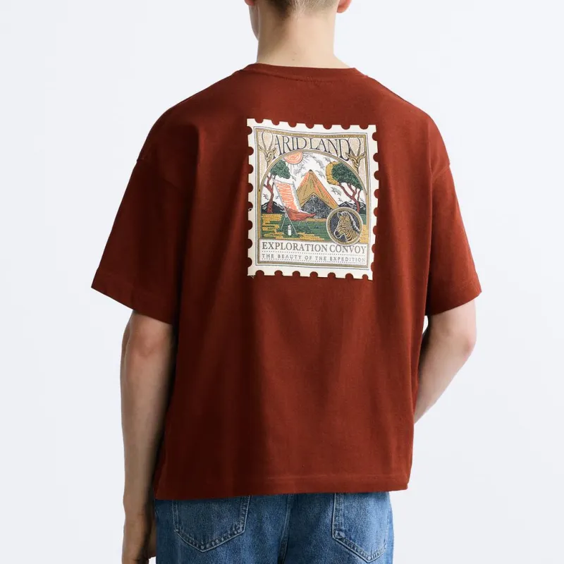 ZARA T-Shirts Men Dark Orange-3