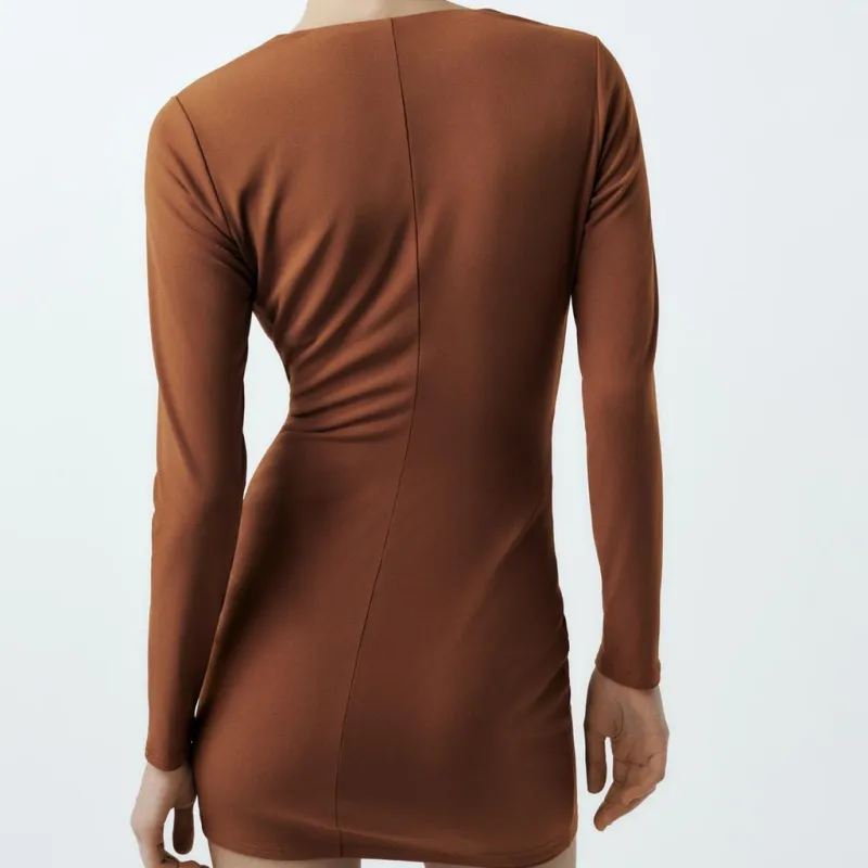 ZARA Trf Long Sleeved Dress Women's Toffee-3