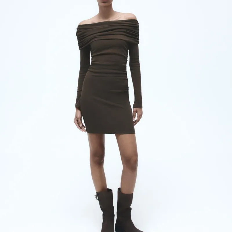 ZARA Long-Sleeved Dresses Women's Chocolate-2