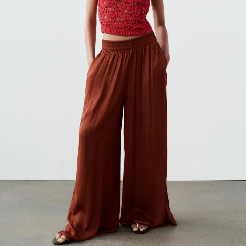 ZARA Casual Pants Women's Ochre Red-2