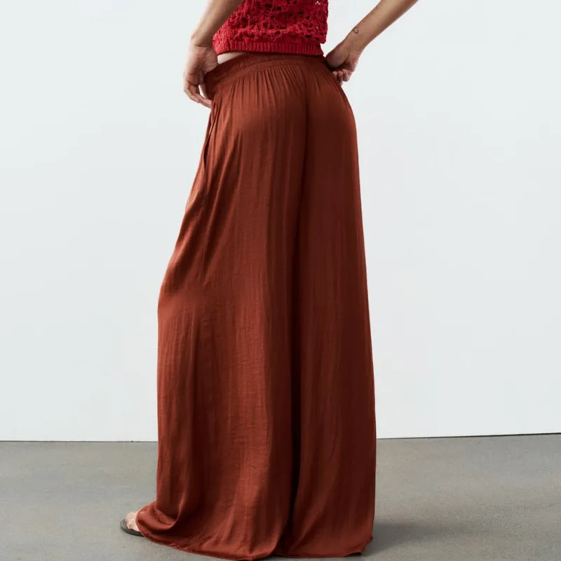 ZARA Casual Pants Women's Ochre Red-4