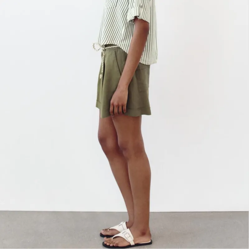 ZARA Casual Shorts Women's Khaki-3