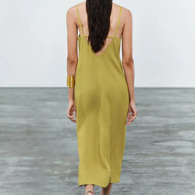 ZARA ZW Series Sleeveless Dress Women's Yellow Green-3