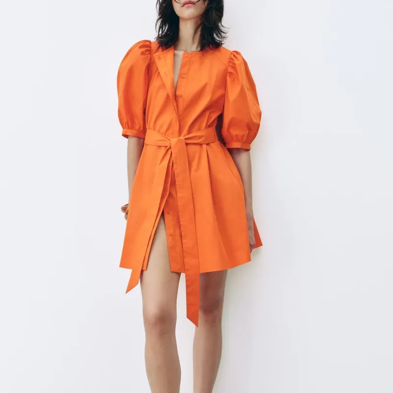 ZARA ZW Series Short-Sleeved Dresses Women's Orange-2