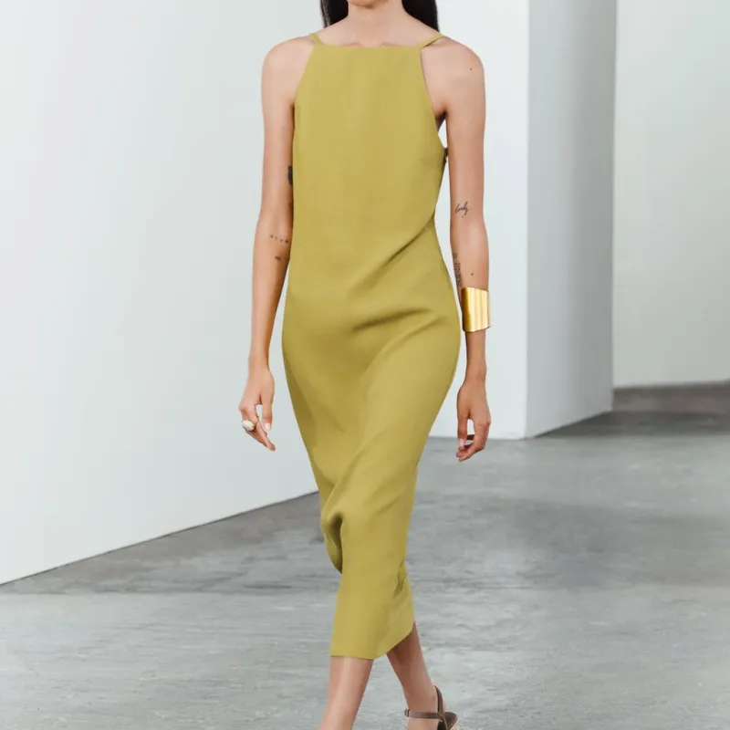 ZARA ZW Series Sleeveless Dress Women's Yellow Green-4