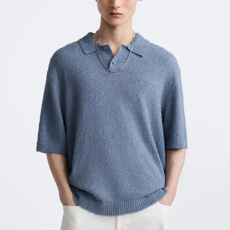 ZARA Polo Shirts Men Sky Blue-2