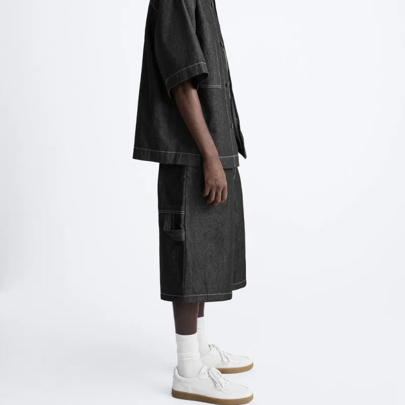 ZARA Denim Shorts Men Black-3