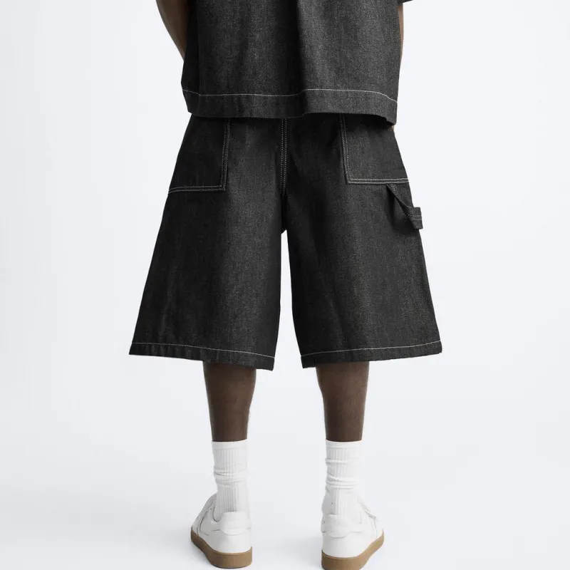 ZARA Denim Shorts Men Black-4