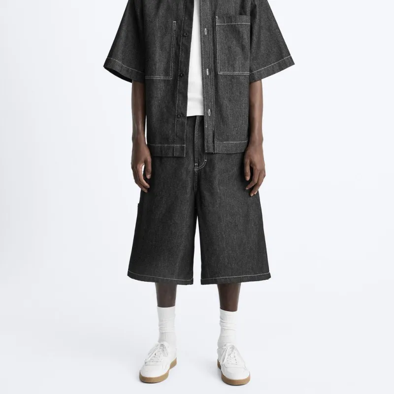 ZARA Denim Shorts Men Black-2