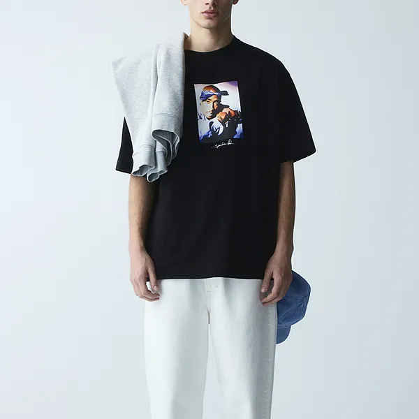 H&M Drop Shoulder Sleeve T-Shirt Men's Black/2Pac004-1